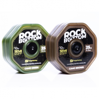 RidgeMonkey šňůrka RM-Tec Rock Bottom Tungsten Coated Soft 25lb 10m Camo Brown